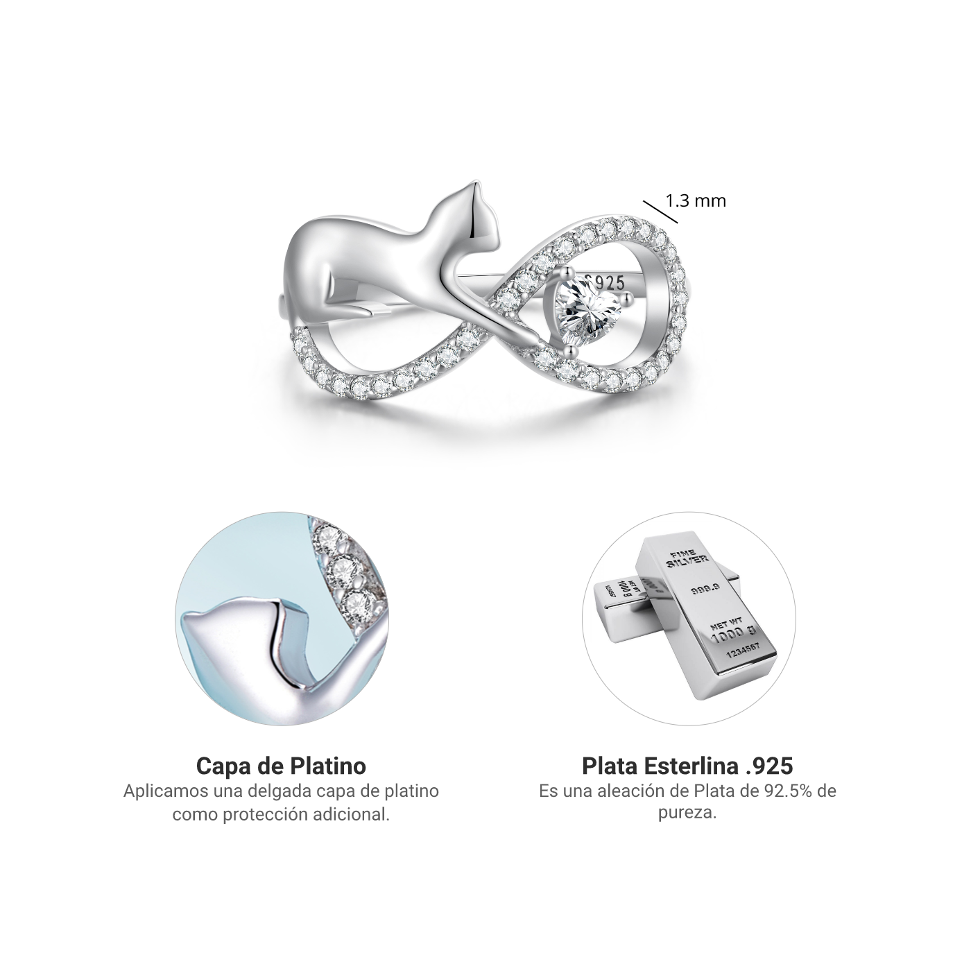 Anillo Gato Infinito - Plata .925