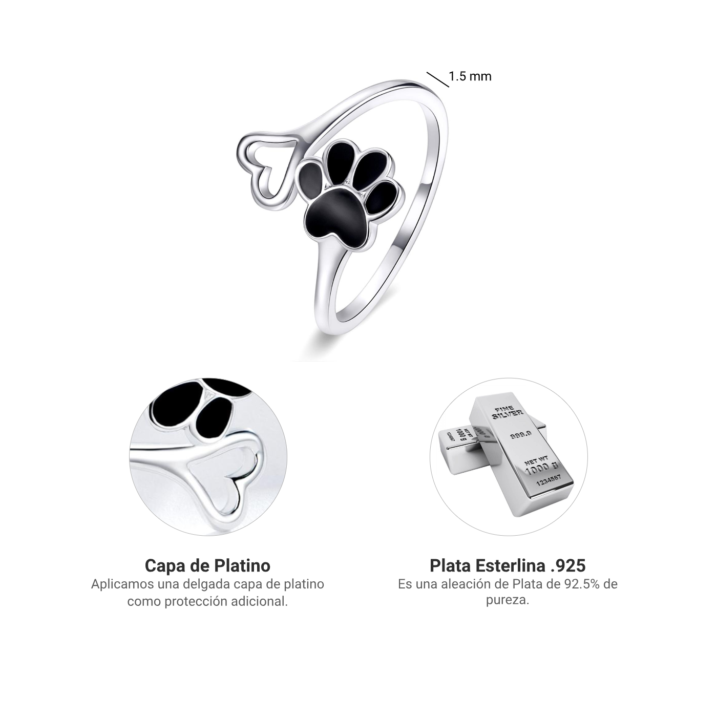 Anillo Huellita Corazón - Plata .925