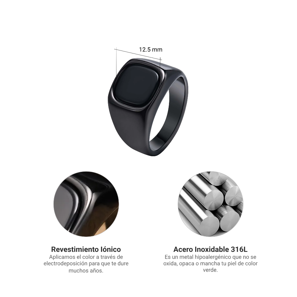 Anillo Square Black - Acero Inox.