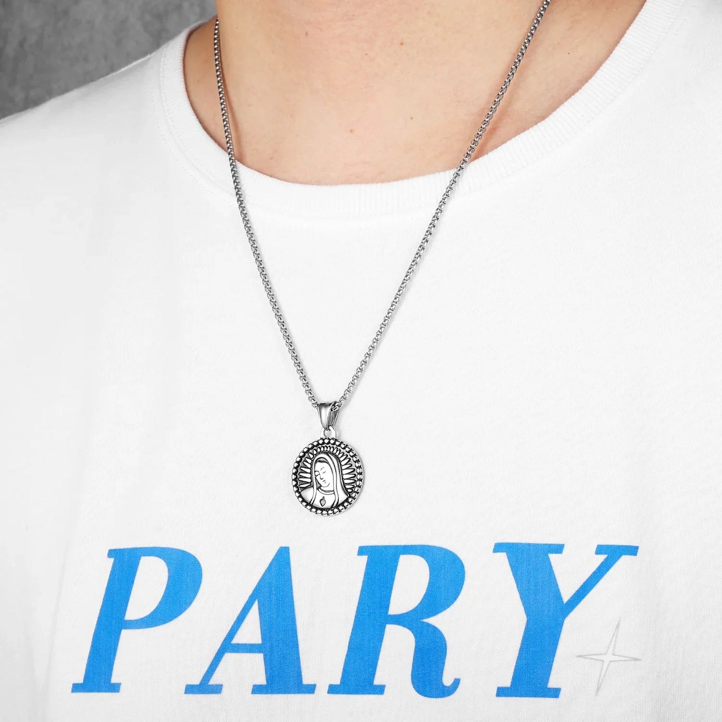 Collar Virgen Maria - Acero Inox.