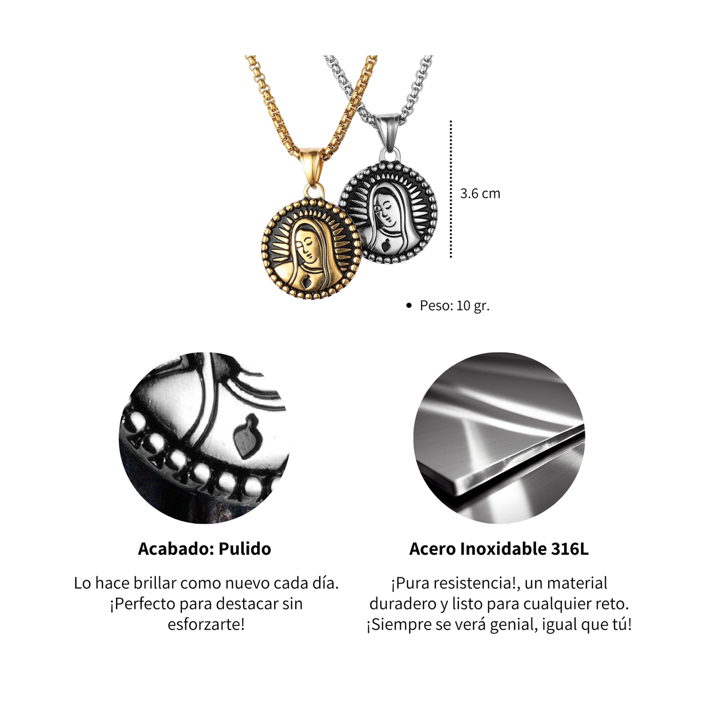 Collar Virgen Maria - Acero Inox.