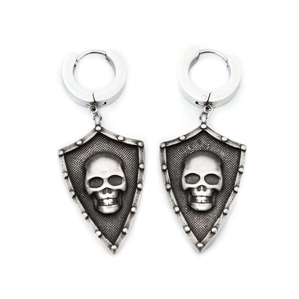 Aretes Escudo Calavera - Acero Inox.