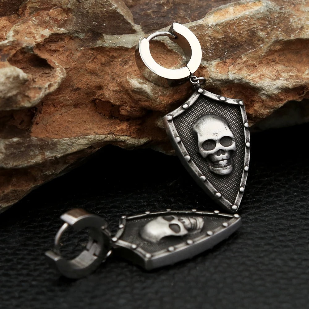 Aretes Escudo Calavera - Acero Inox.
