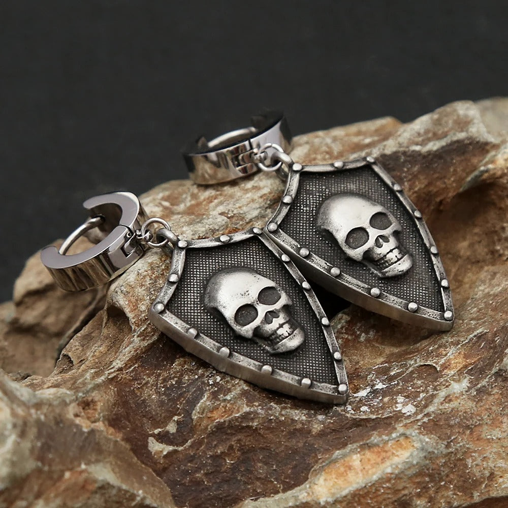 Aretes Escudo Calavera - Acero Inox.