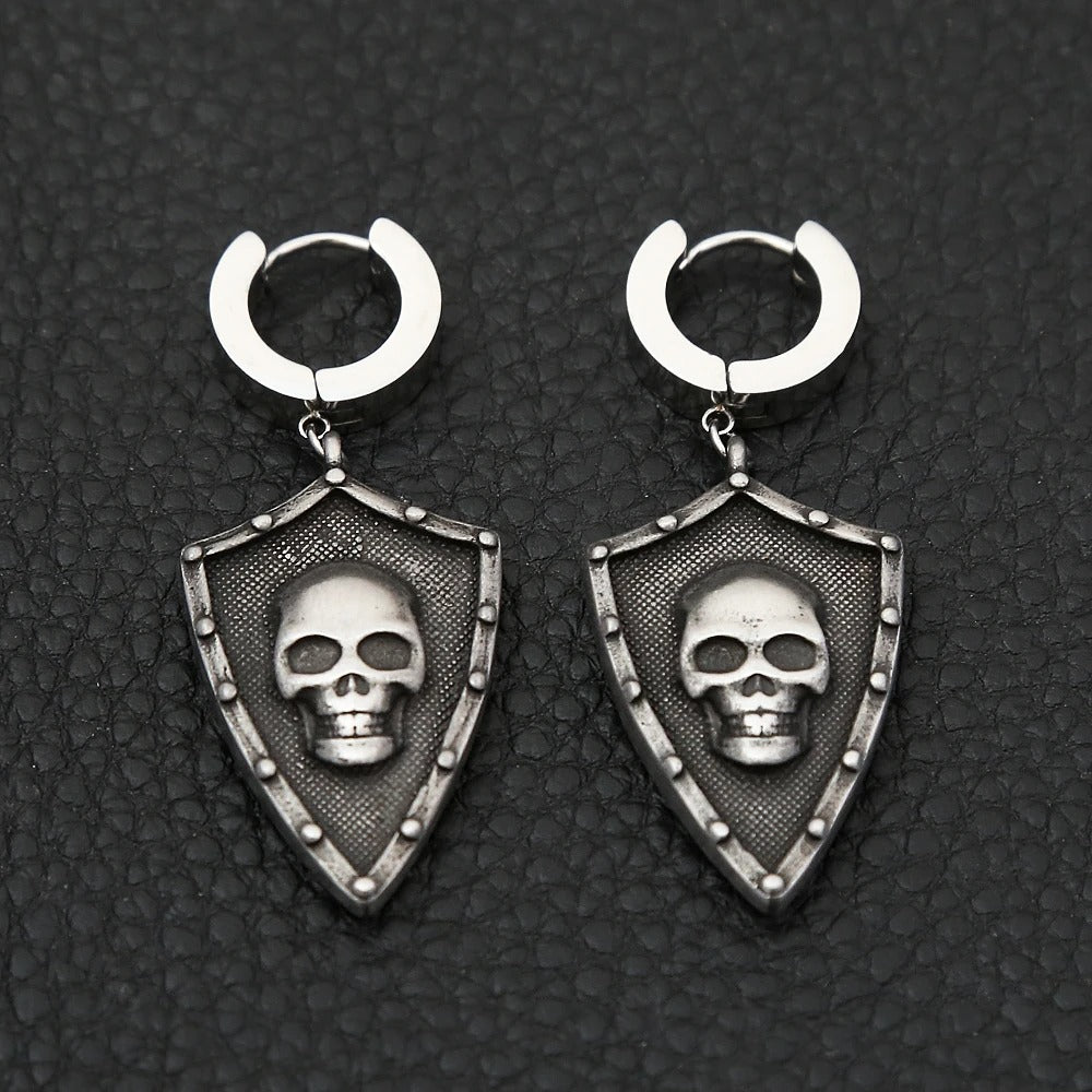 Aretes Escudo Calavera - Acero Inox.