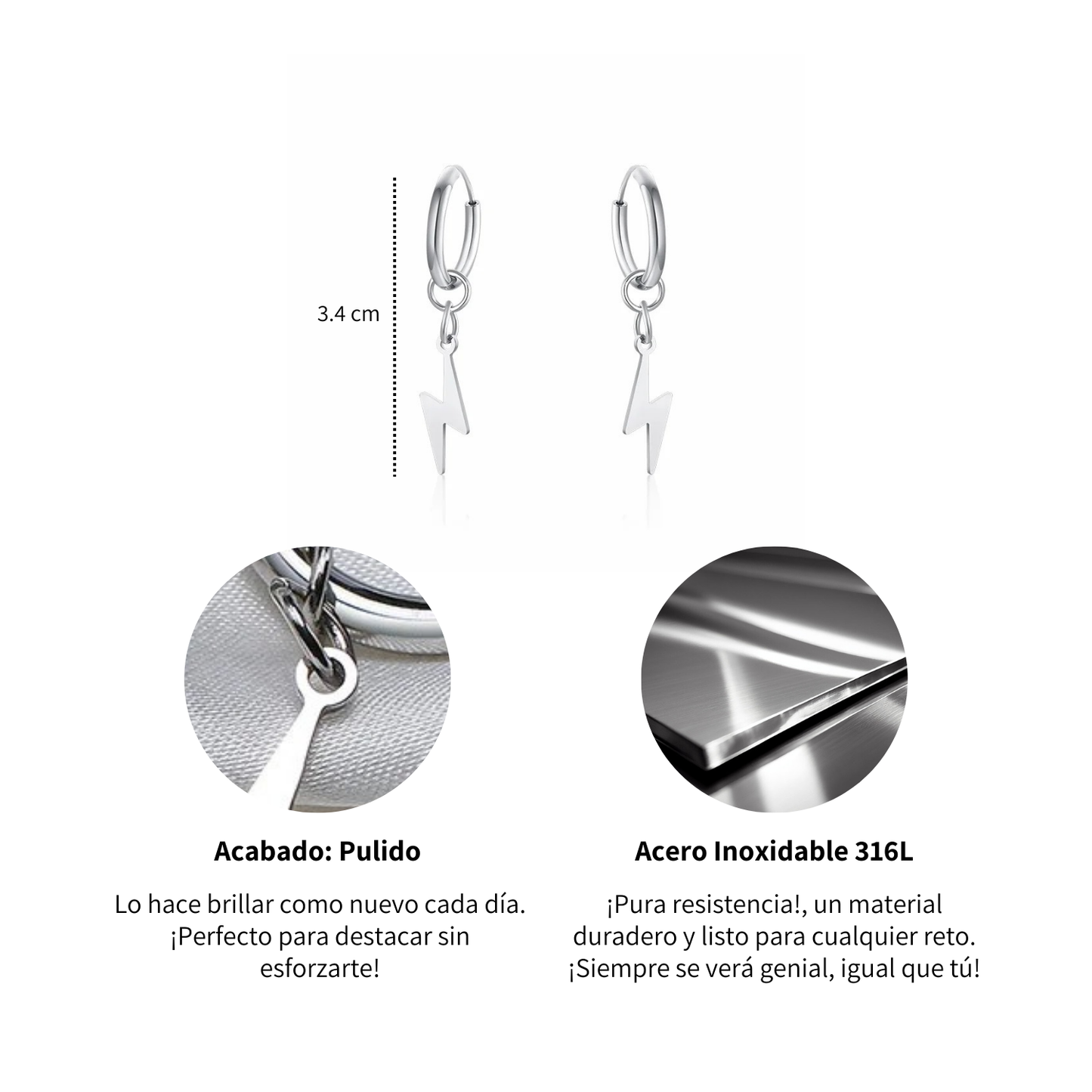 Aretes Rayos - Acero Inox.