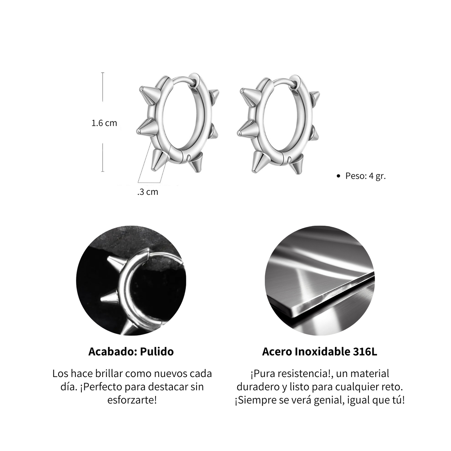 Aretes Púas - Acero Inox