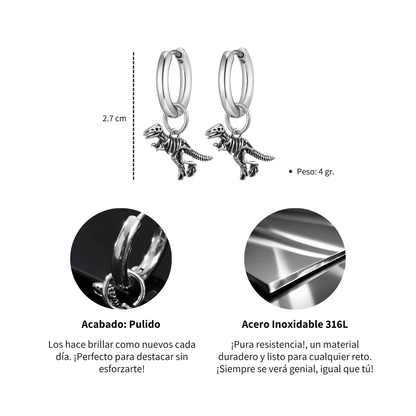 Aretes Dinosaurio - Acero Inox