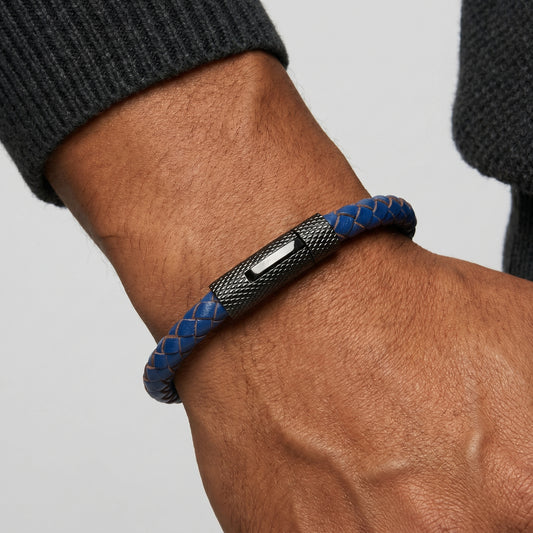 Pulsera Azul Trenzado - Piel Natural
