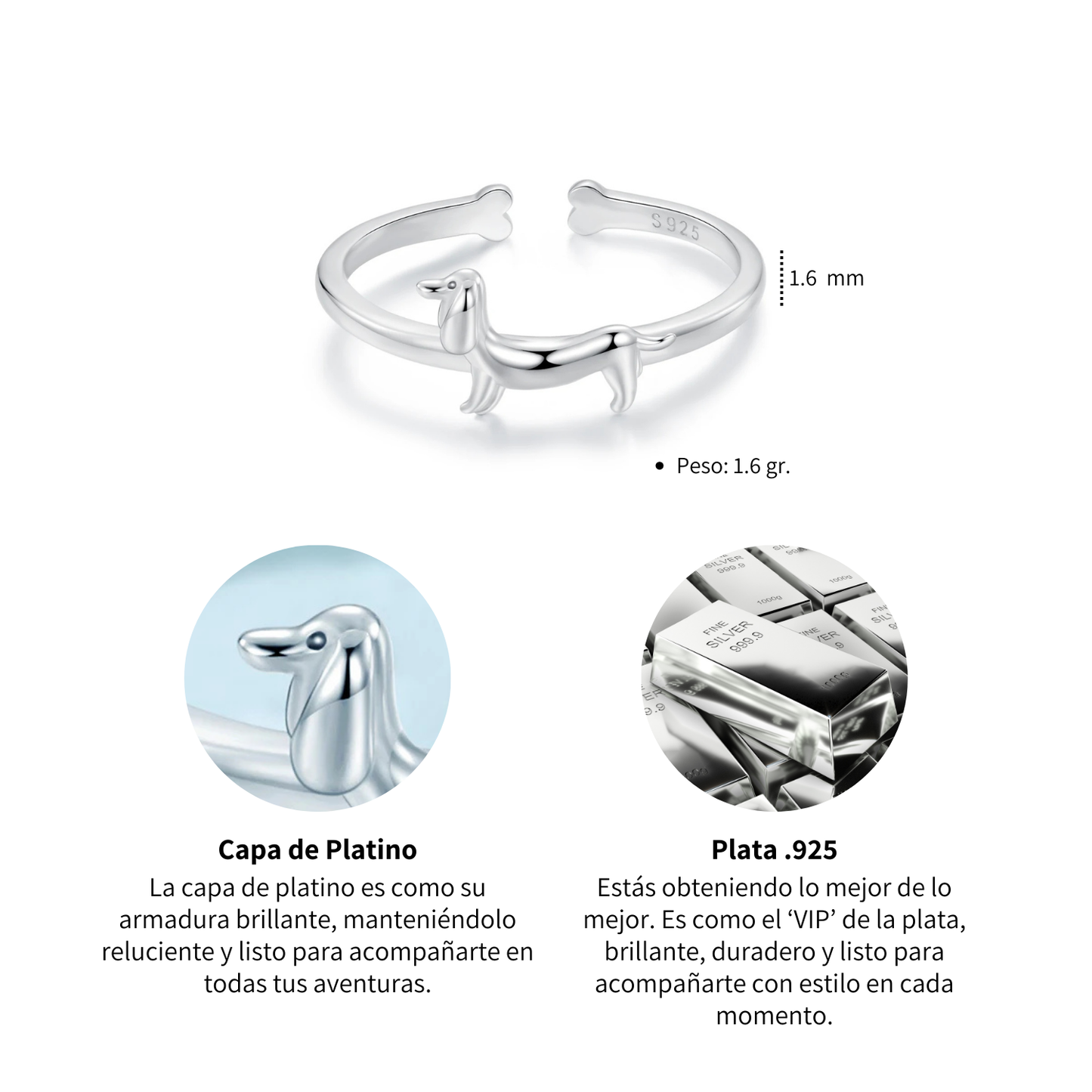 Anillo Perro Salchicha - Plata .925
