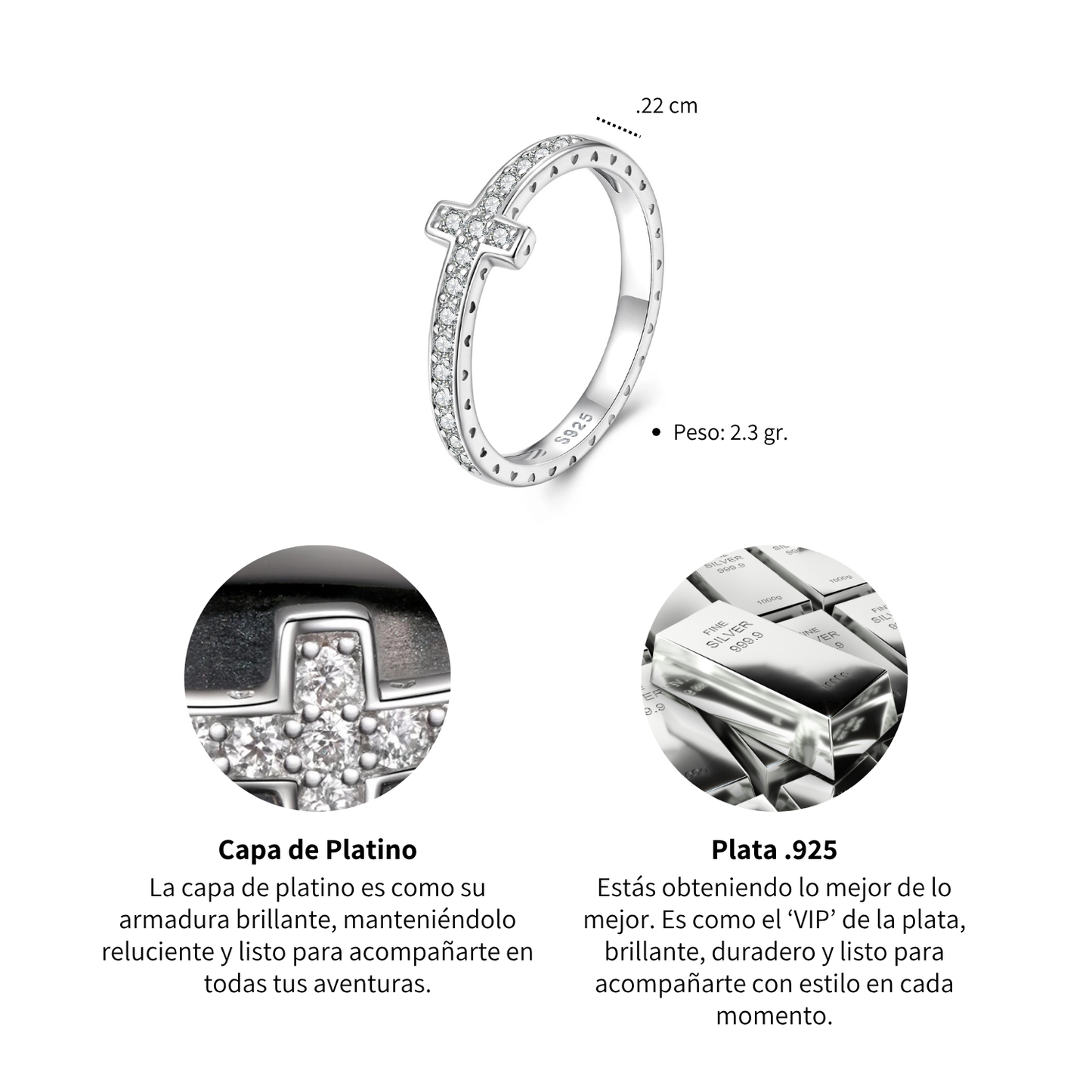 Anillo Cruz Moissanita - Plata .925