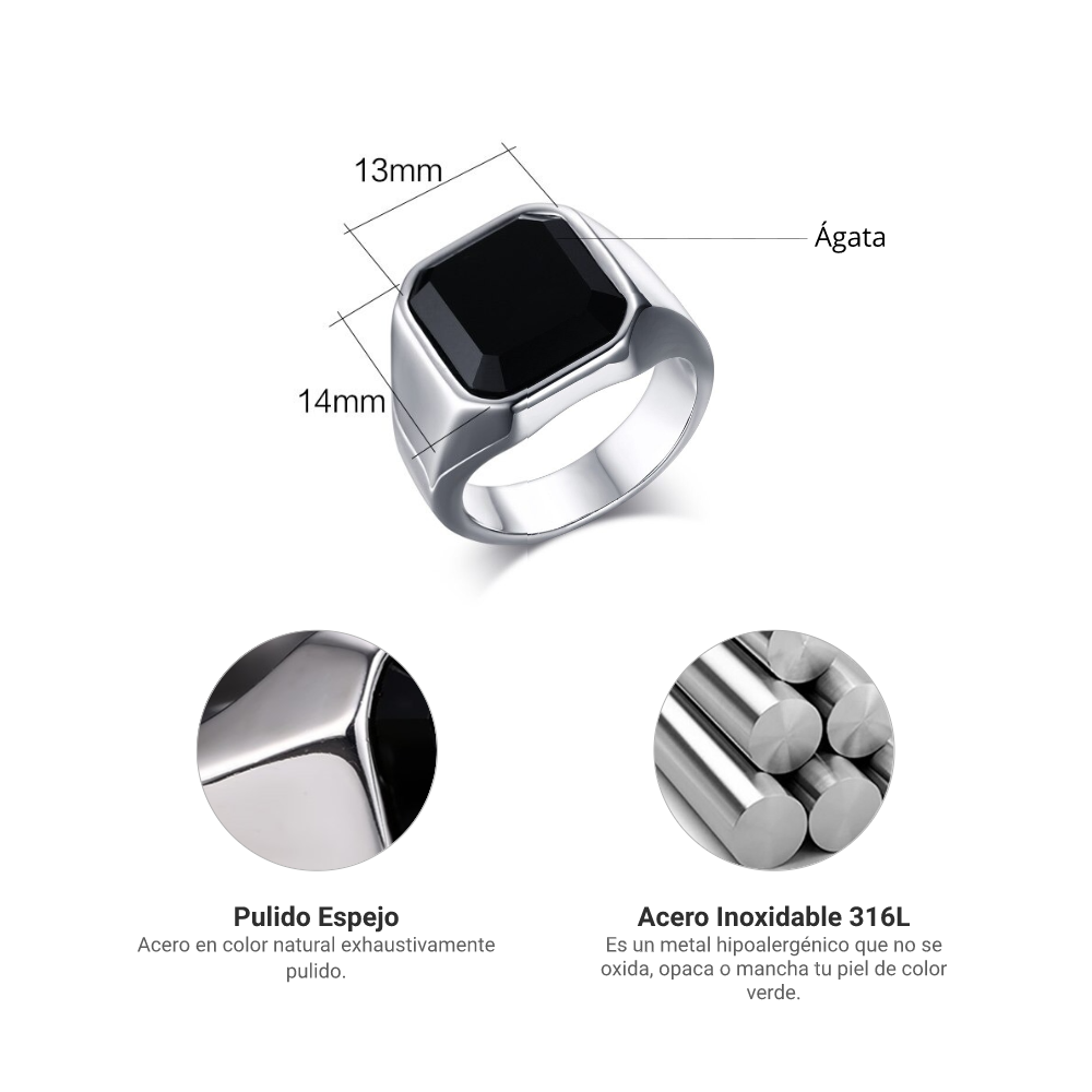Anillo Ágata - Acero Inox.