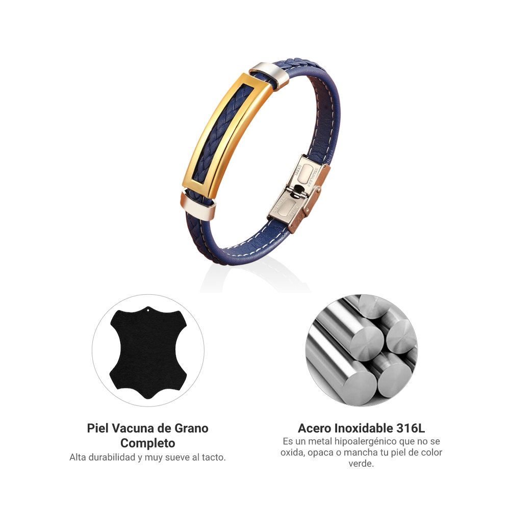 Pulsera de piel azul materiales