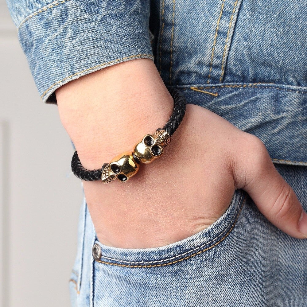 Pulsera Skulls - Piel Natural