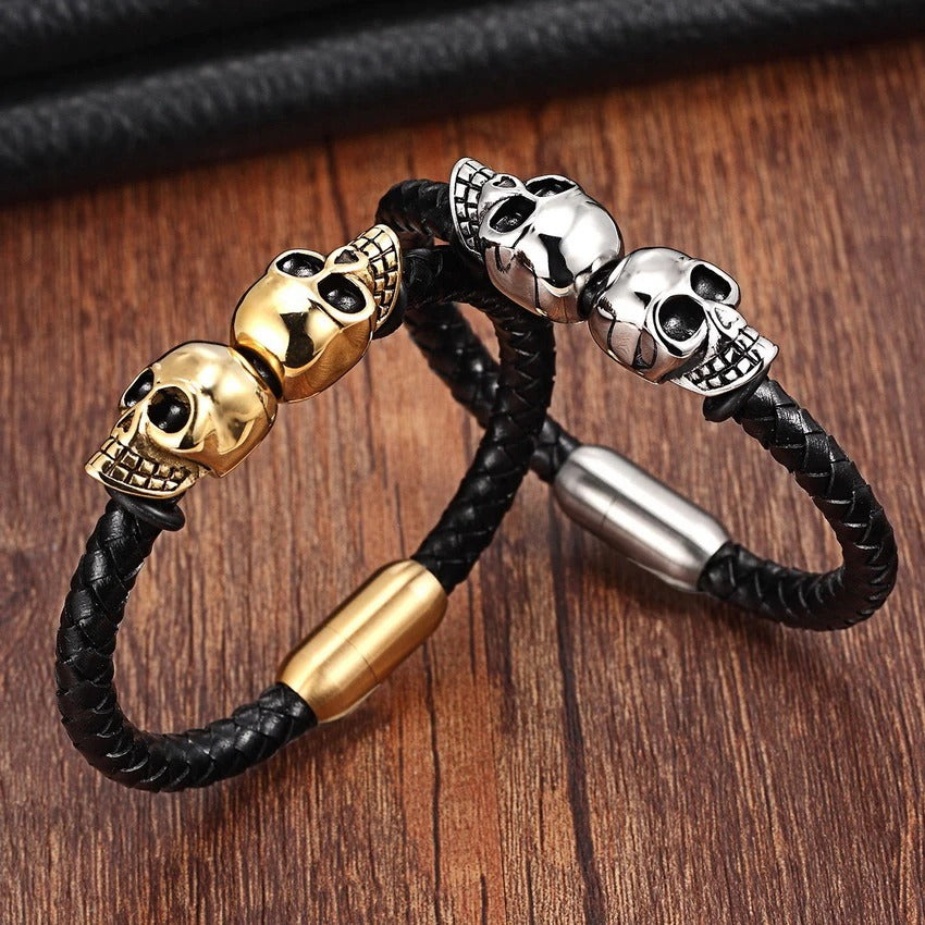 Pulsera Skulls - Piel Natural
