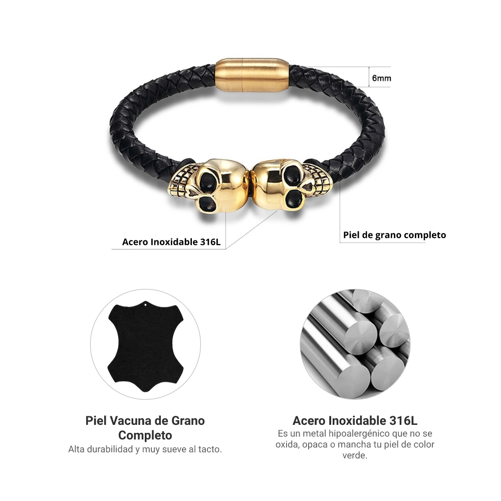 Pulsera Skulls - Piel Natural