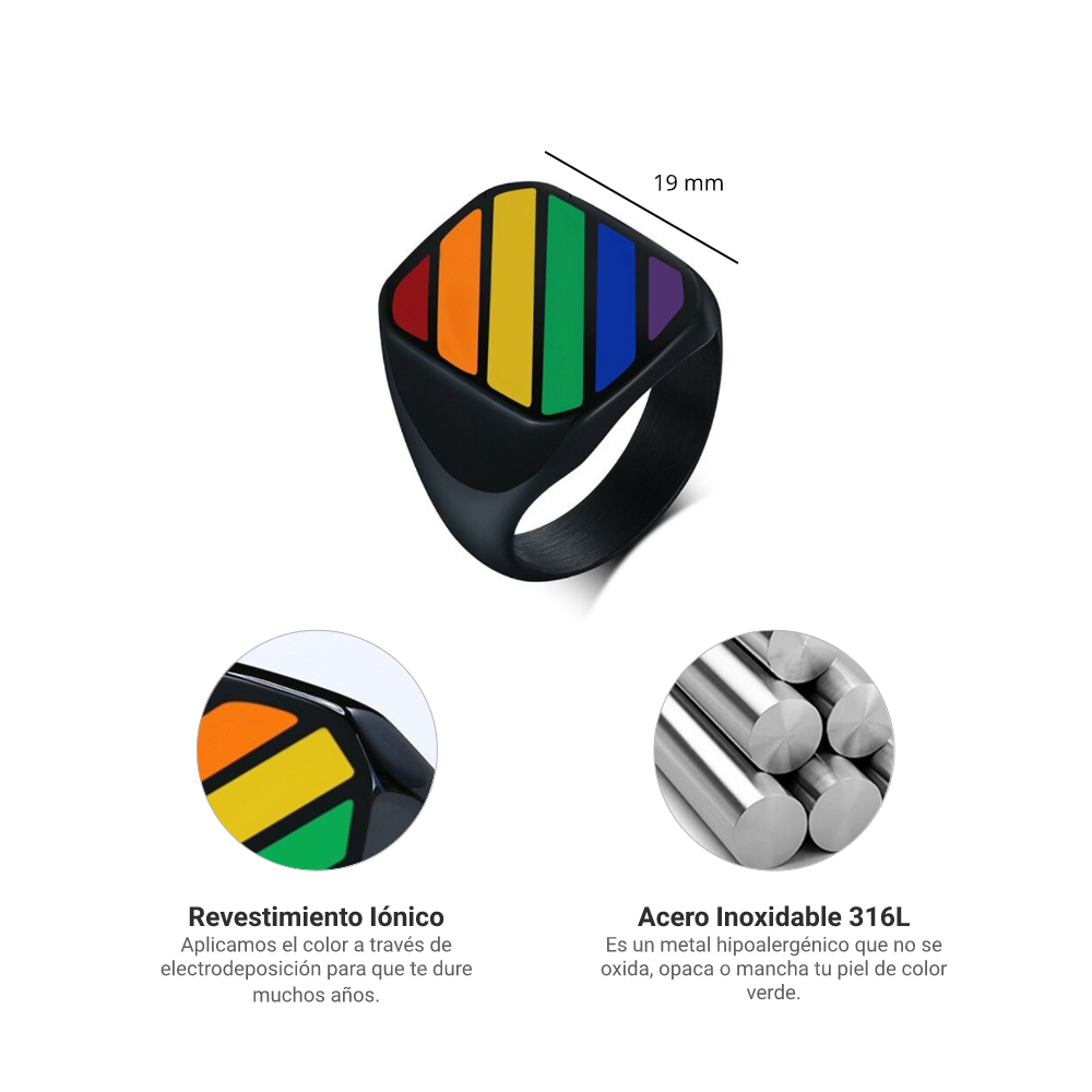 Anillo Square Rainbow - Acero Inox.