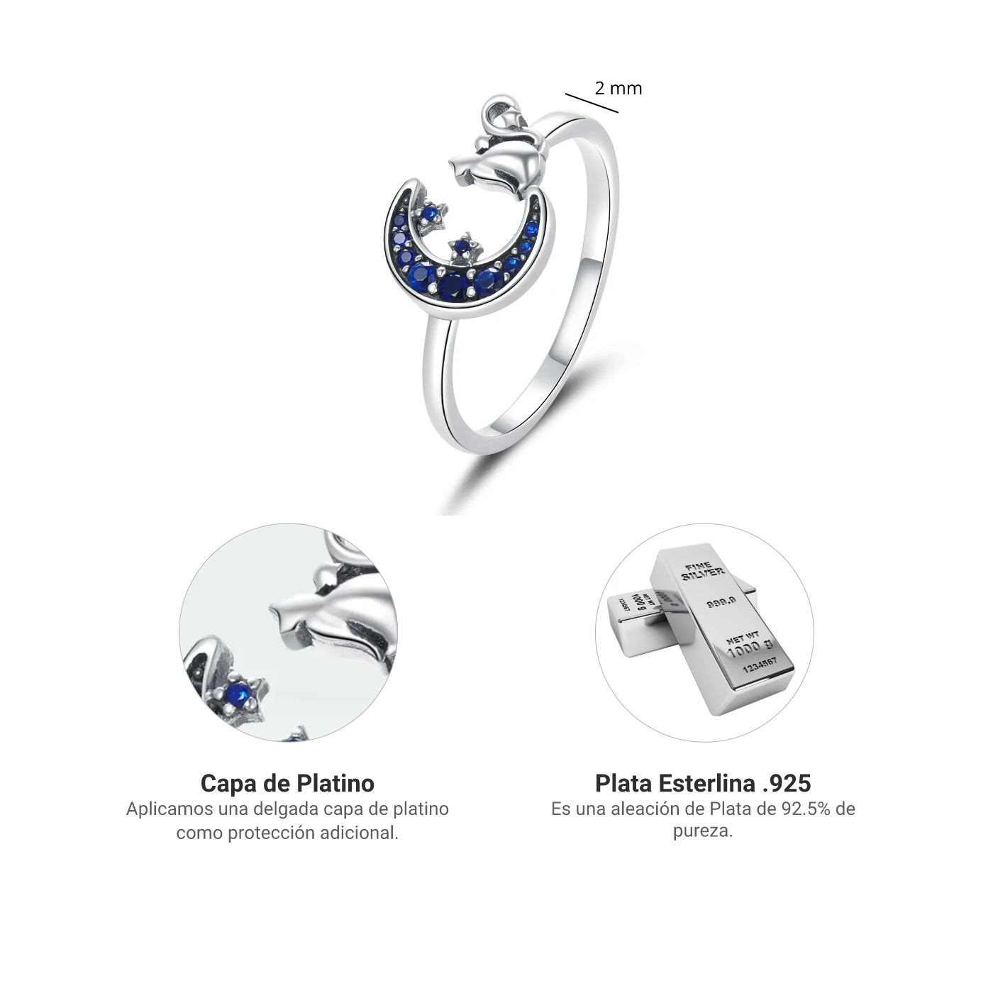 Anillo Luna Azul - Plata .925