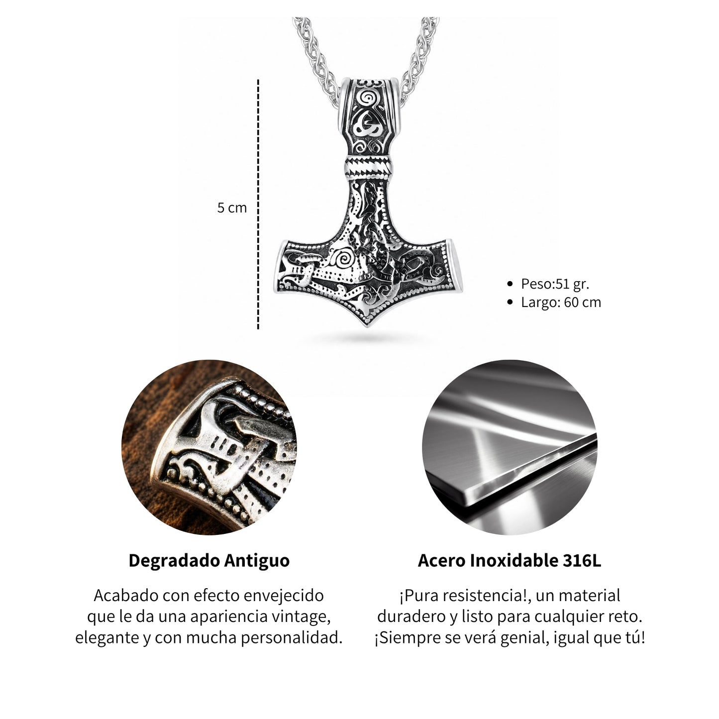 Colar Mjölnir - Acero Inox.