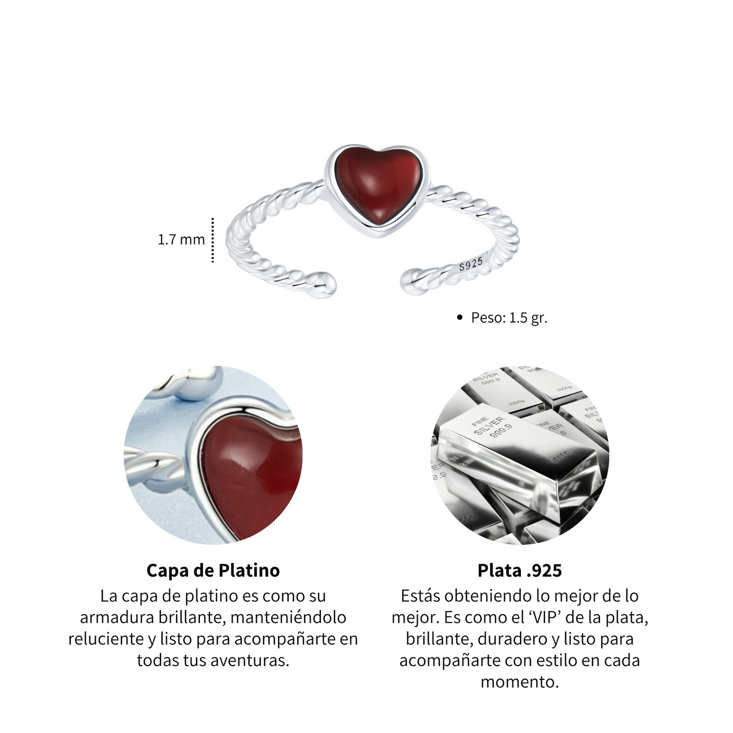 Anillo Corazón Ágata - Plata .925