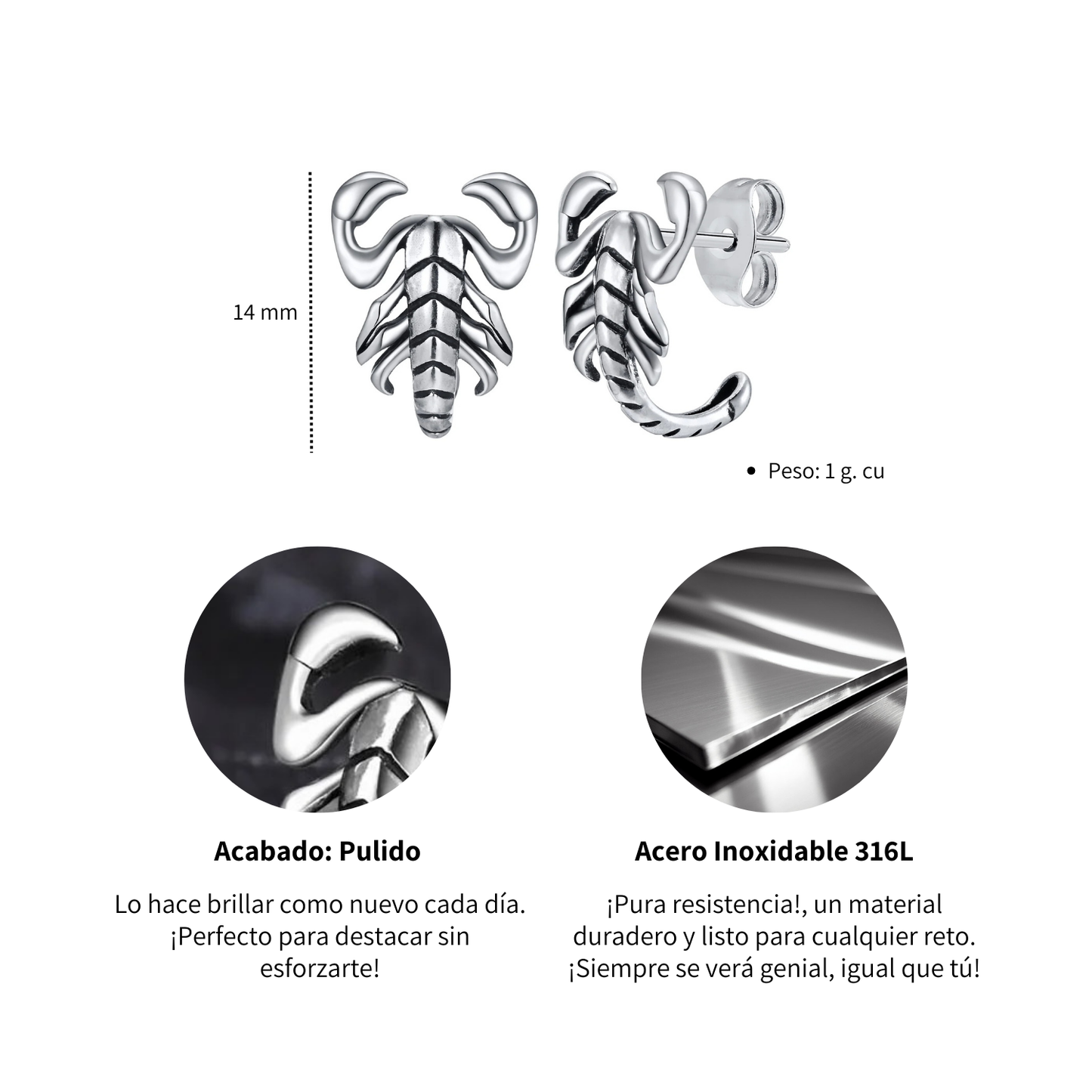 Aretes Escorpio - Acero Inox.