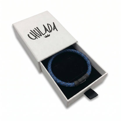 Pulsera Azul Trenzado - Piel Natural