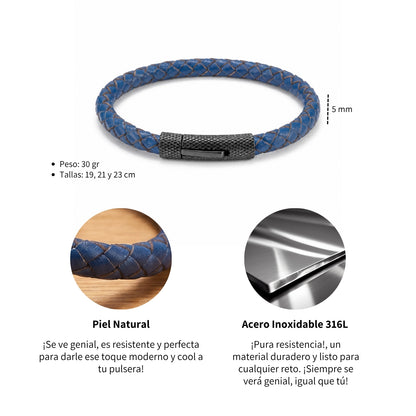 Pulsera Azul Trenzado - Piel Natural