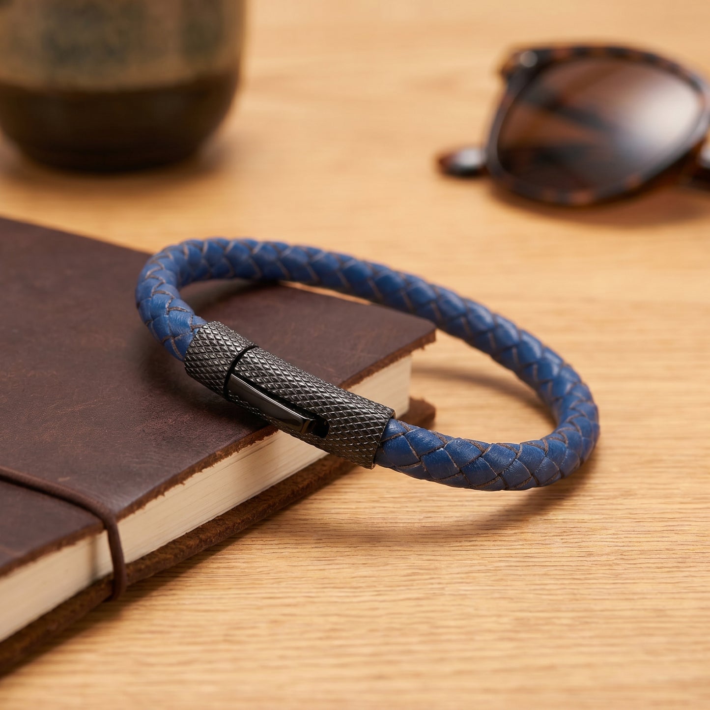 Pulsera Azul Trenzado - Piel Natural