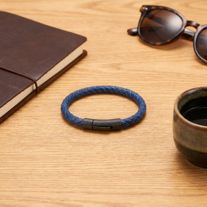 Pulsera Azul Trenzado - Piel Natural