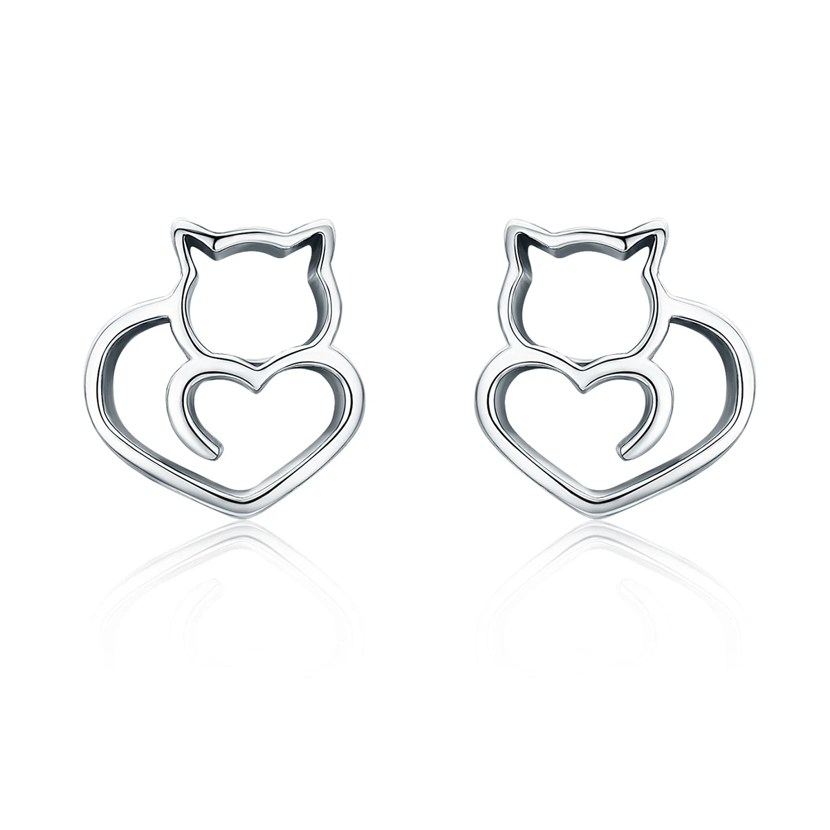 Aretes Gato Corazón - Plata .925
