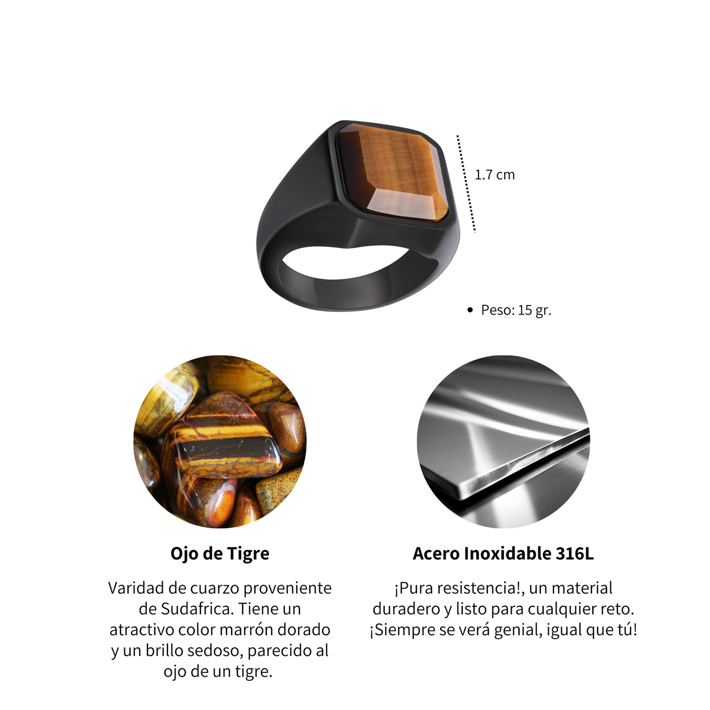 Anillo Ojo de Tigre - Acero Inox.