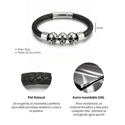 Pulsera Triple Calabera - Piel Natural