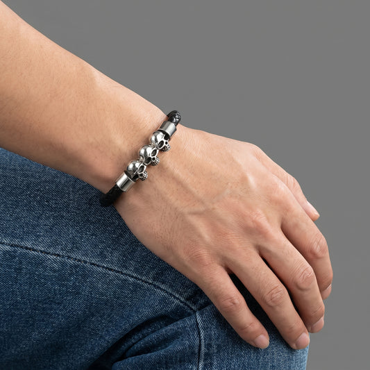 Pulsera Triple Calabera - Piel Natural