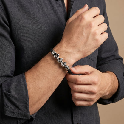 Pulsera Triple Calabera - Piel Natural