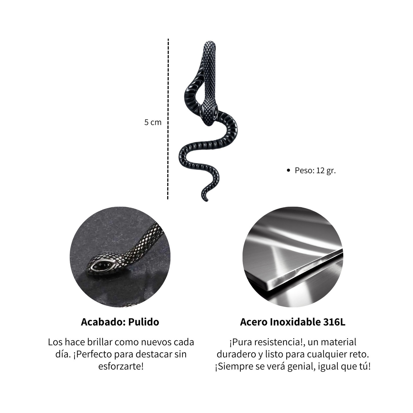 Aretes Black Snake - Acero Inox.