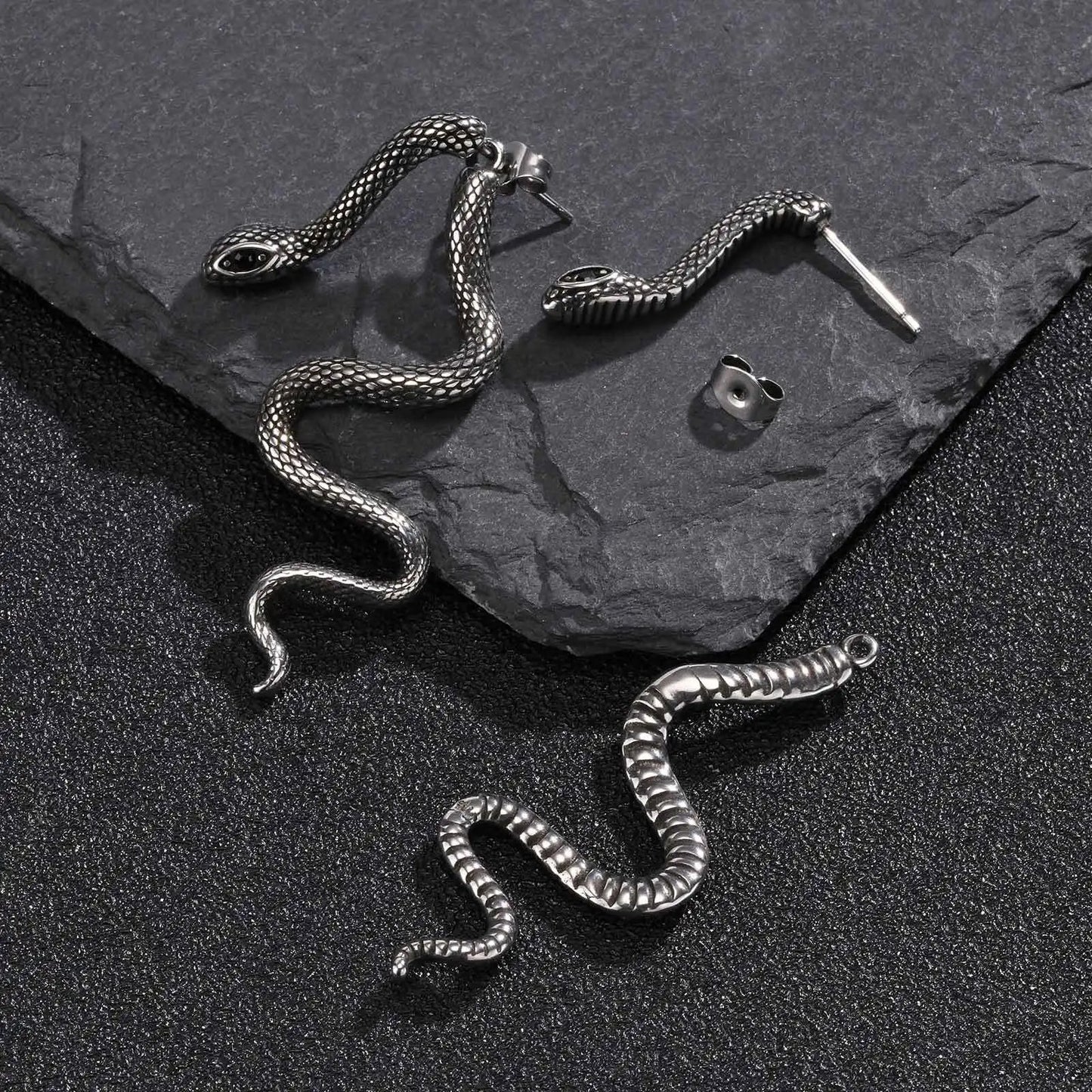 Aretes Black Snake - Acero Inox.