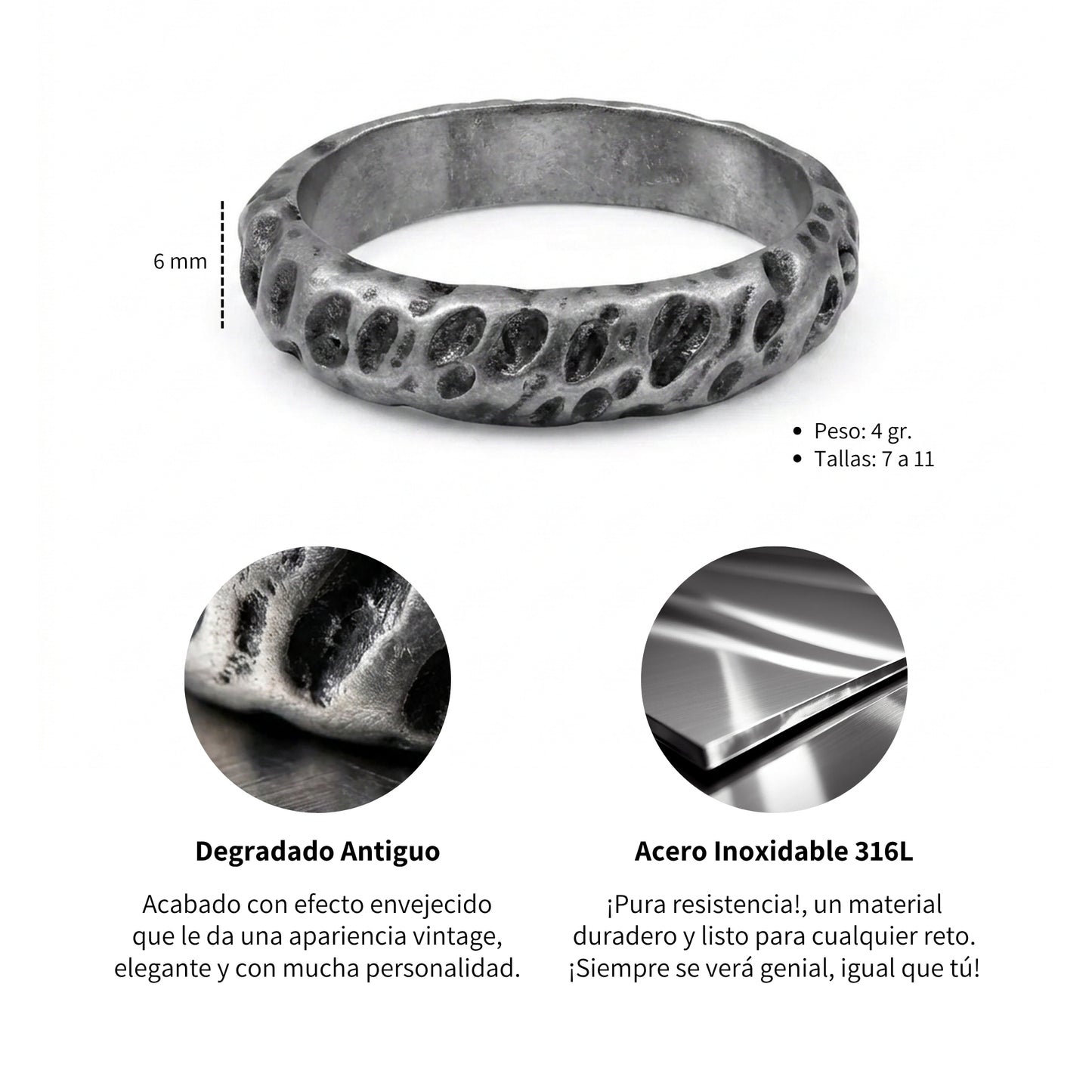 Anillo Crater - Acero Inox.