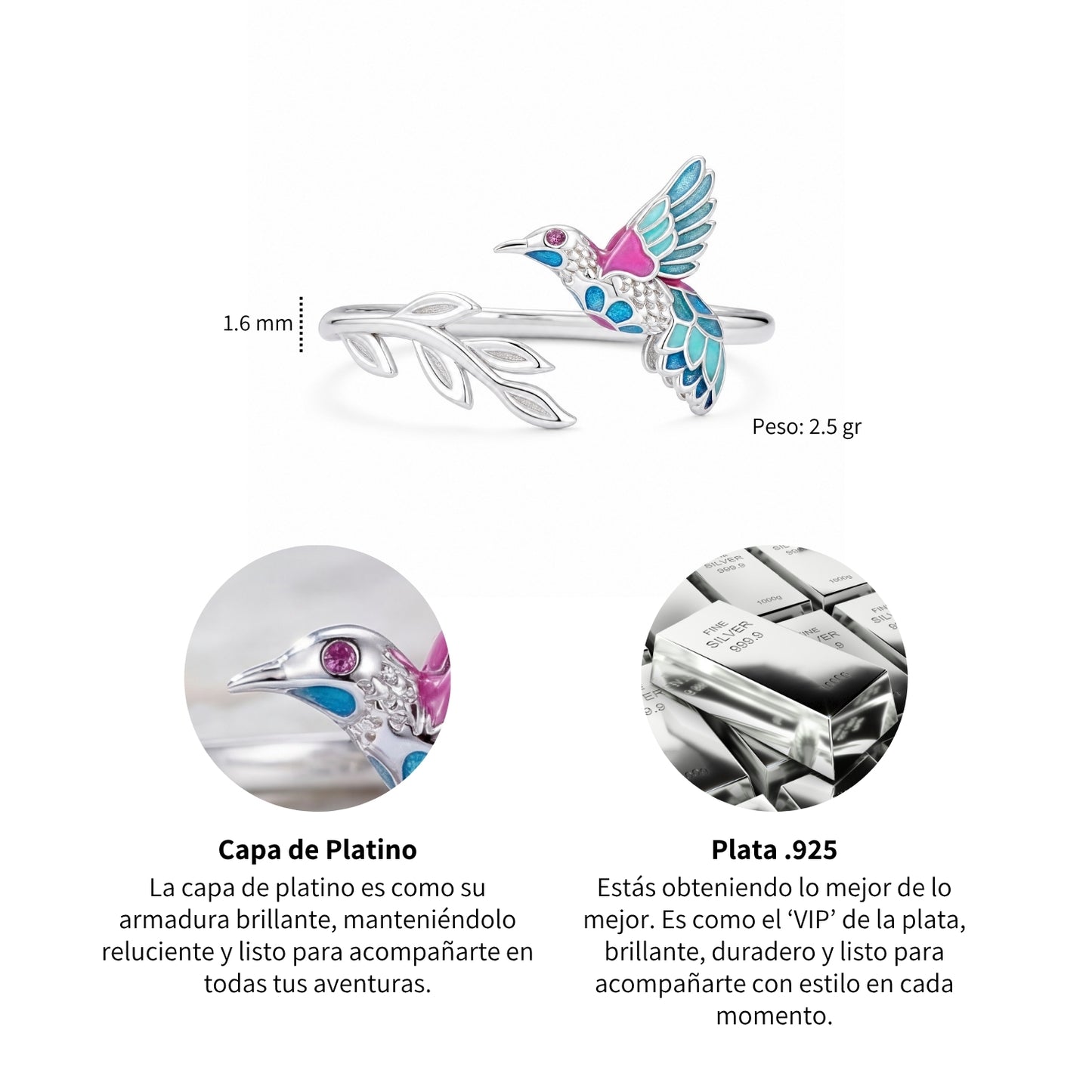 Anillo Colibrí Aura - Plata .925
