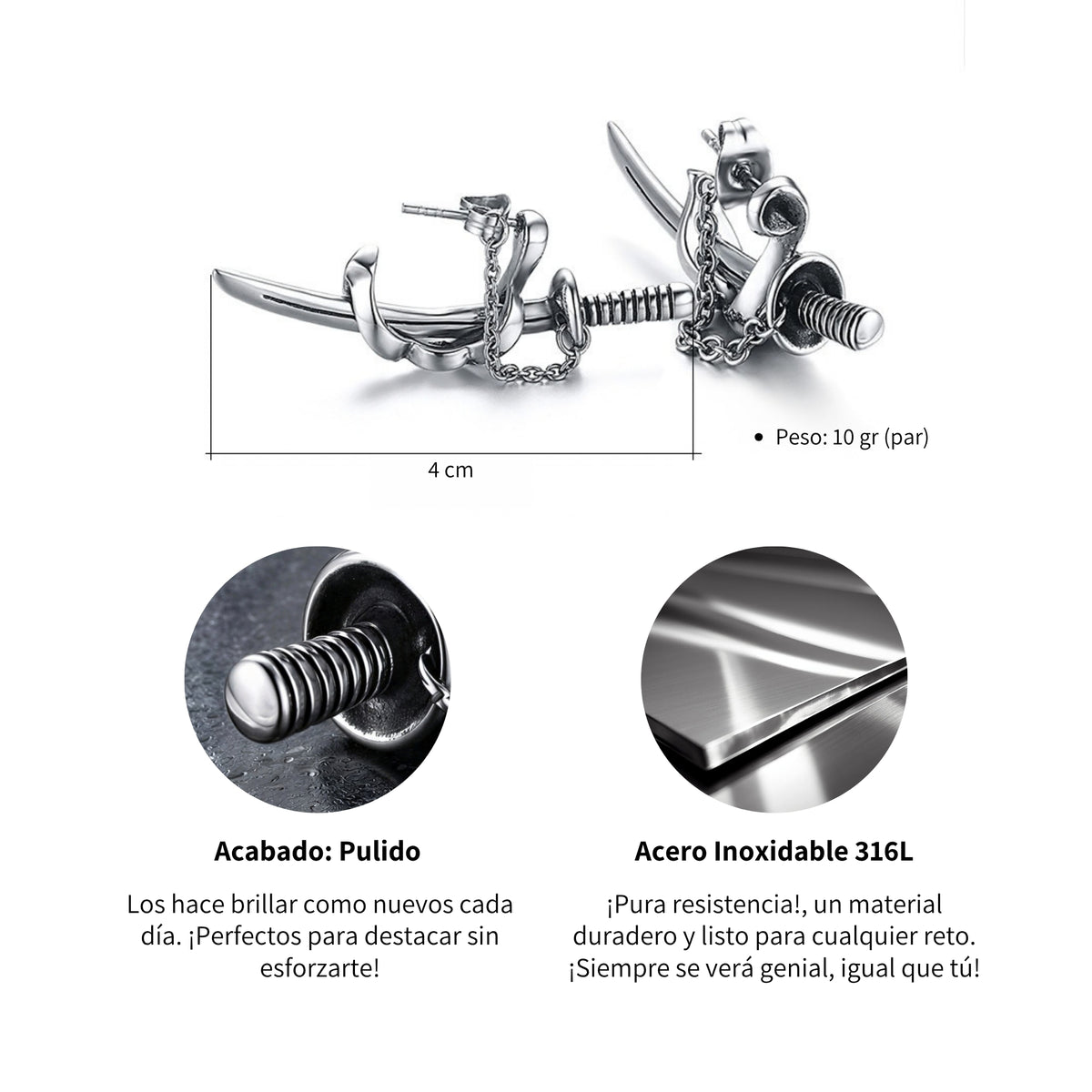 Aretes Katana - Acero Inox.